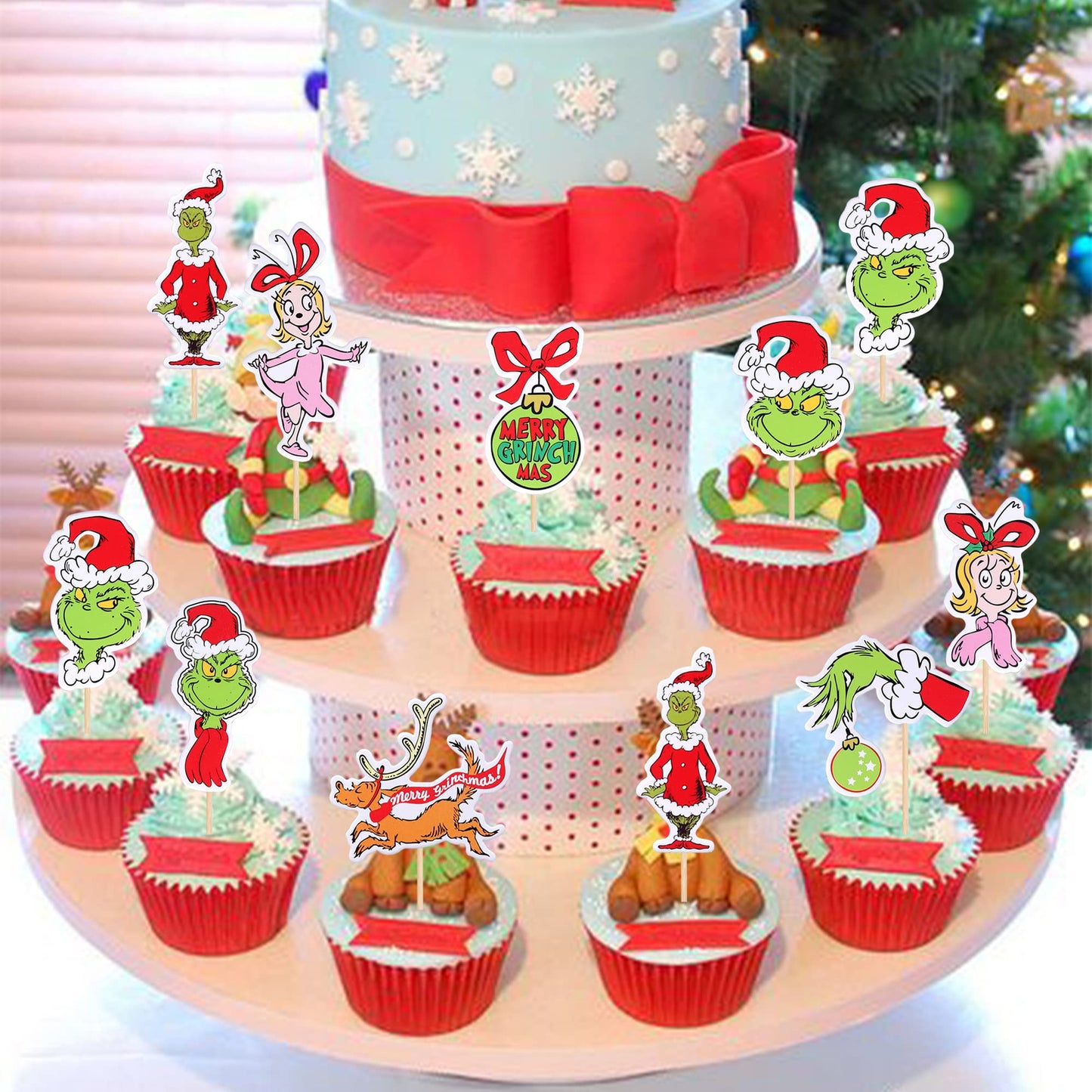 36 Pcs Christmas Cupcake Toppers Assembled Double Sided Merry Christmas Cupcake Picks For Christmas Theme Baby Shower Girls Birt