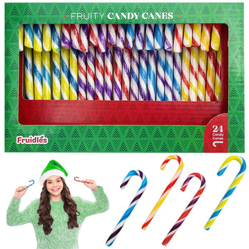 Fruidles Christmas Candy Canes Suckers, Multicolored Rainbow Fruity Flavor, Individually Wrapped (24-Pack)
