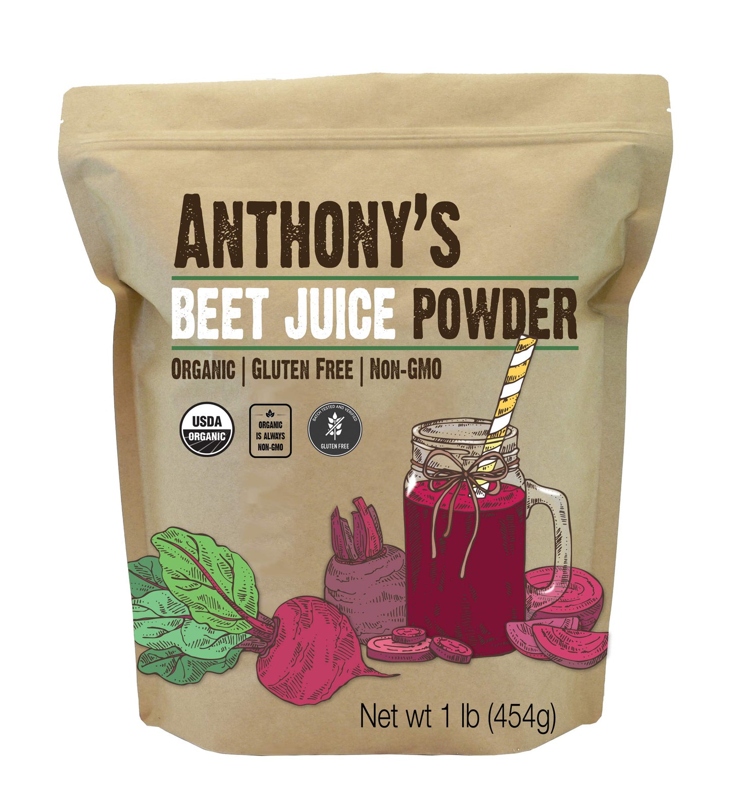 Anthonys Organic Beet Root Juice Powder, 1 lb, Gluten Free, Non GMO, Vegan Friendly