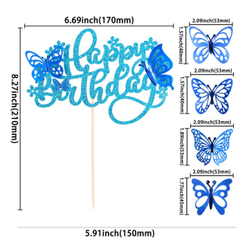 25Pcs Butterfly Cake Toppers Happy Birthday Cake Topper 3D Butterfly Birthday Cake Decorations For Baby Shower Birthday Cake Dec