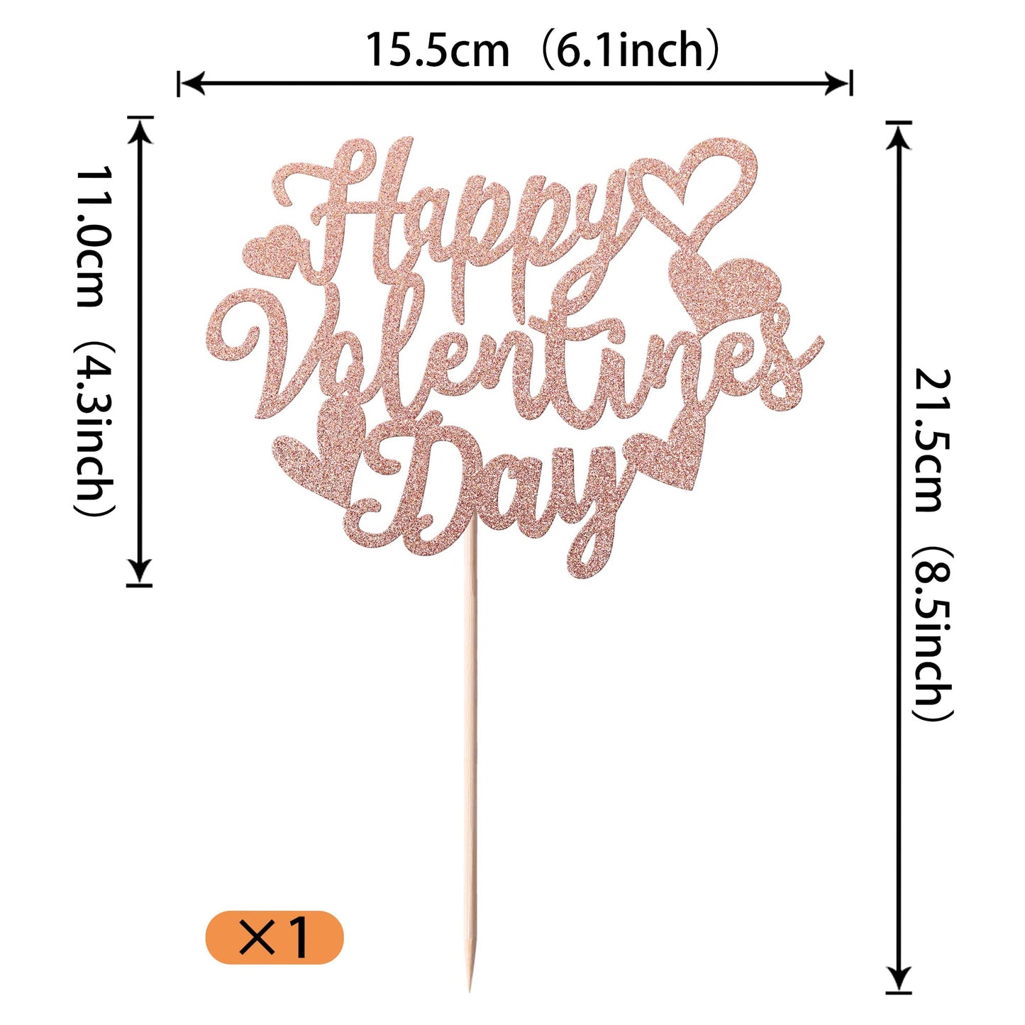 YCTHUNFISH Cake Topper - Glitter Heart Design for Valentines Day, Engagement, Birthday - Rose Gold, Bamboo Material