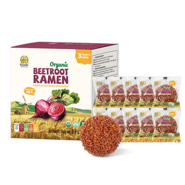 Sungiven Organic Ramen Noodles Beetroot Healthy Low Sodium Ready In 3 Minutes Non-Fried Instant No Additives Or Preservatives 2.47 Oz (Pack Of 10)