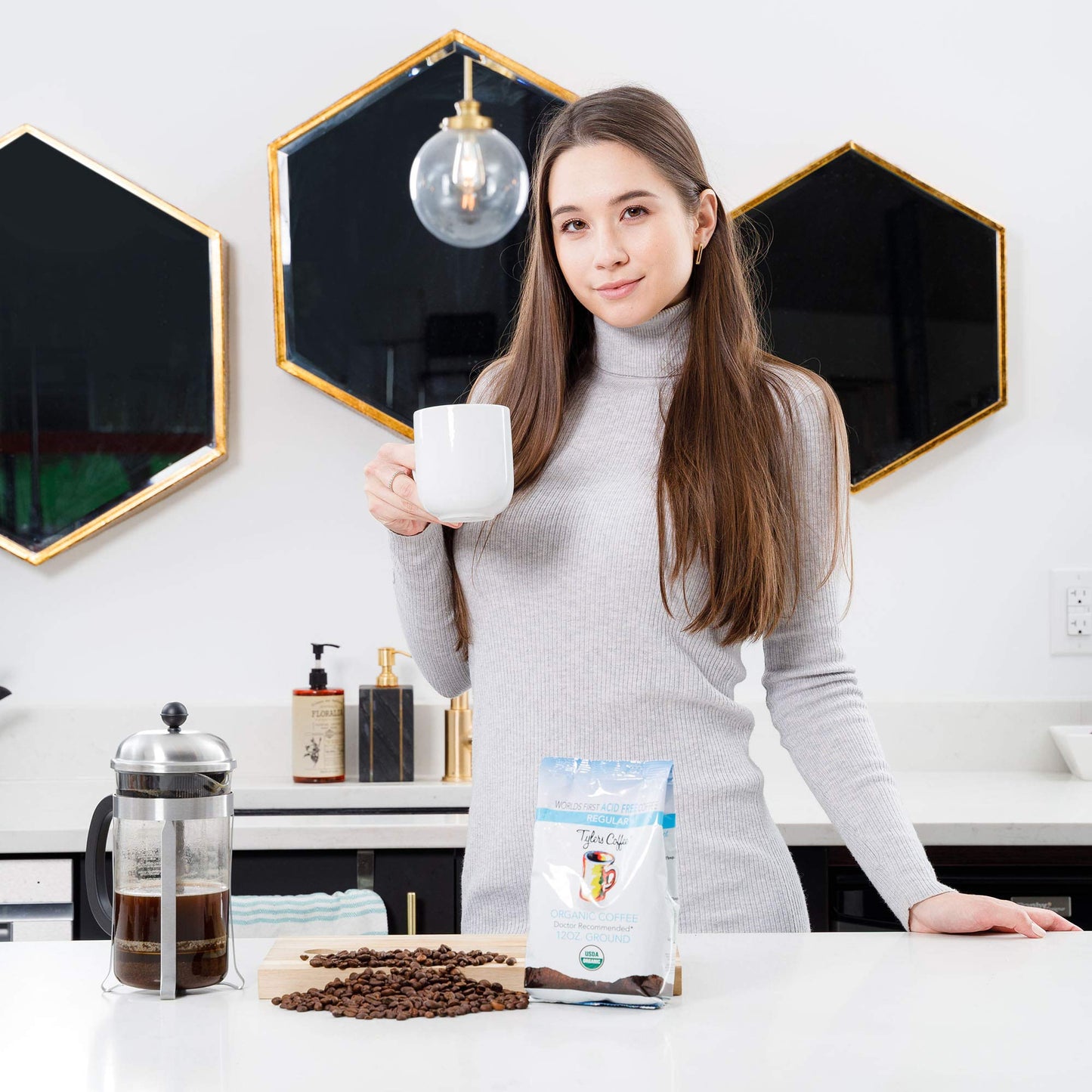 Tylers Acid Free Organic Ground Coffee - 100% Arabica Full Flavor - Whole Bean and Caffeinated - No Bitter Aftertaste - For Acid
