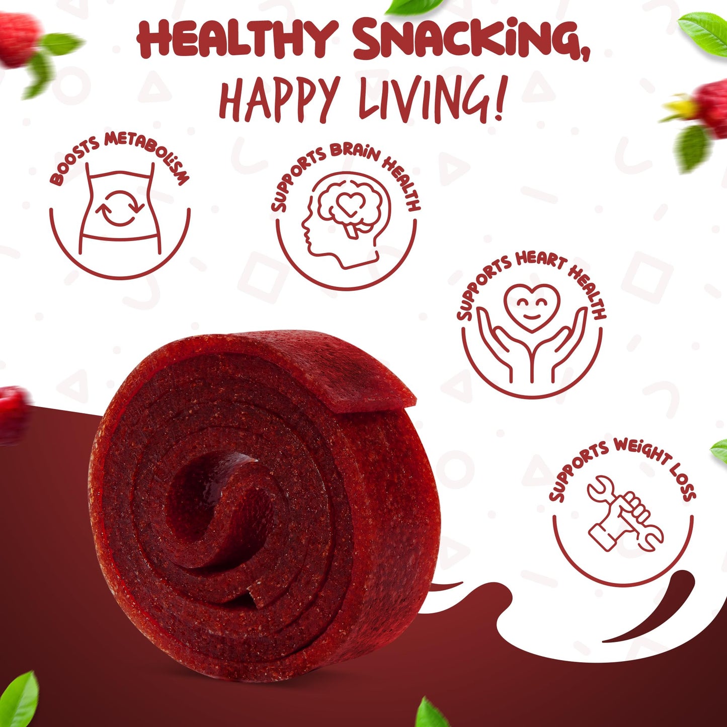 Essence 97 Fruit Roll Ups - Vegan, Non-GMO, No Added Sugar, Raspberry Fruit Strips, 16 Count Snacks for Kids and mature-themeds