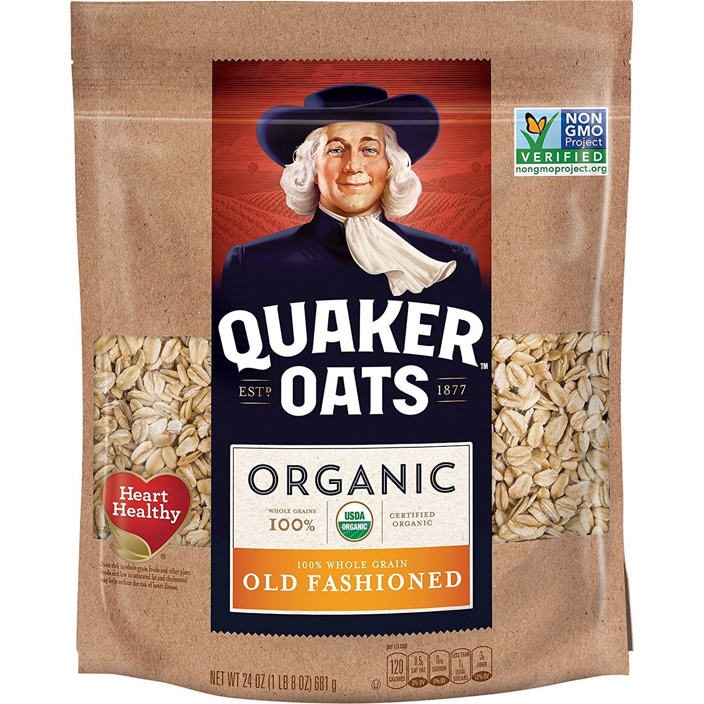 Quaker Organic Old Fashioned Oats, Non-GMO Project Verified, 24 Ounce, Resealable Bag
