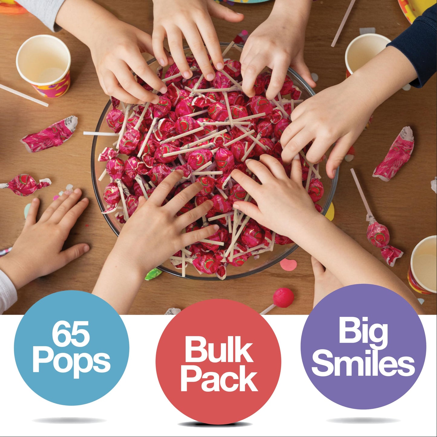 Watermelon Lollipops - 65 Count Bulk Candy Pack, Individually Wrapped - Fruity Suckers For Kids, Parties, Birthdays, Events & Pa
