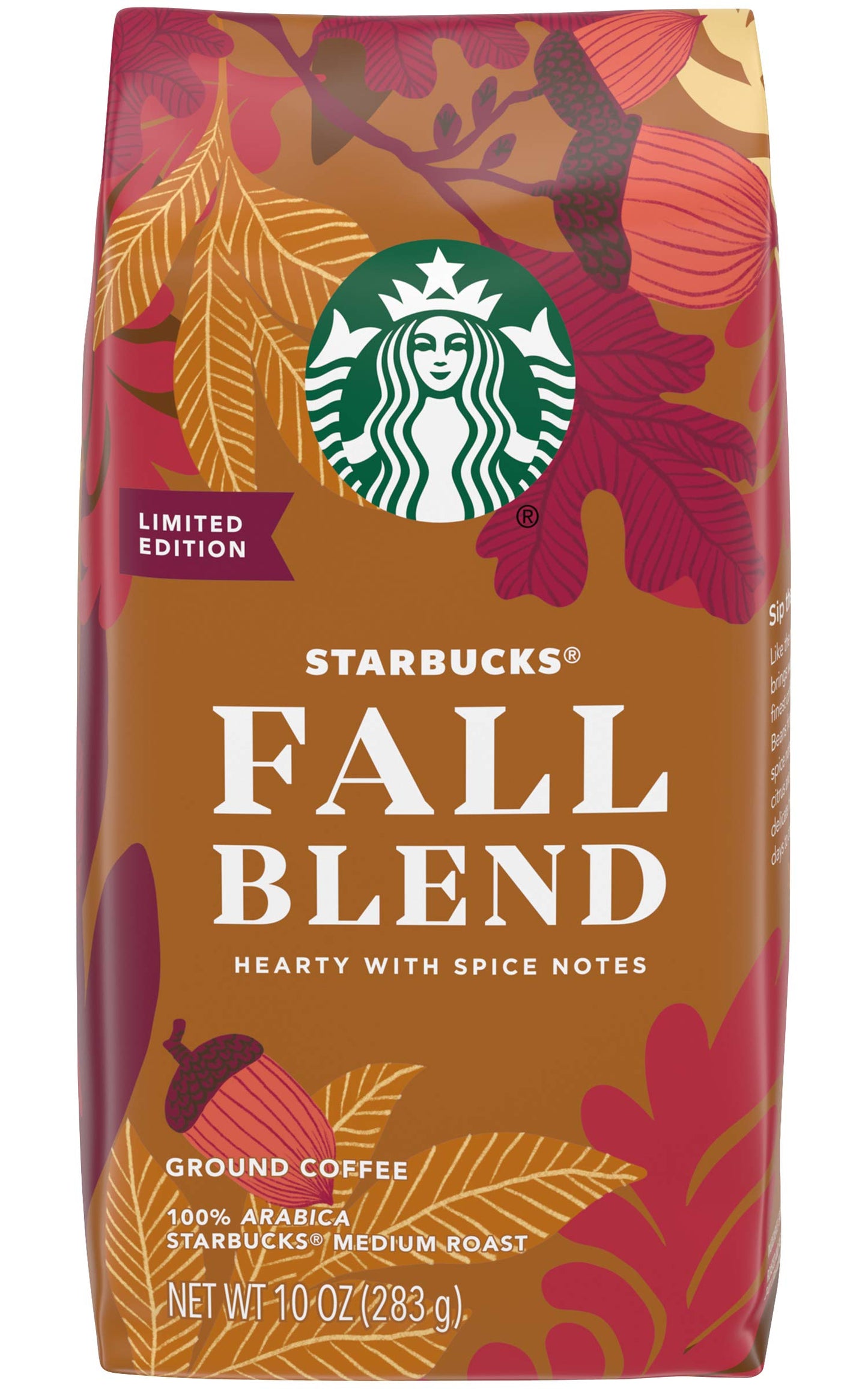 Starbucks Fall Blend Medium Roast Ground Coffee - 100% Arabica - 10 OZ (Pack of 4) - Brown and Red