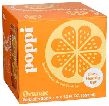 Poppi Prebiotic Soda 4 Pack - 12 Fl Oz, Orange Flavor, Model 0810063710033