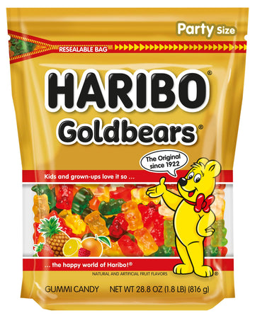 Haribo Goldbears, Gummi Candy, 28.8 Oz Resealable Bag, Assorted Flavors