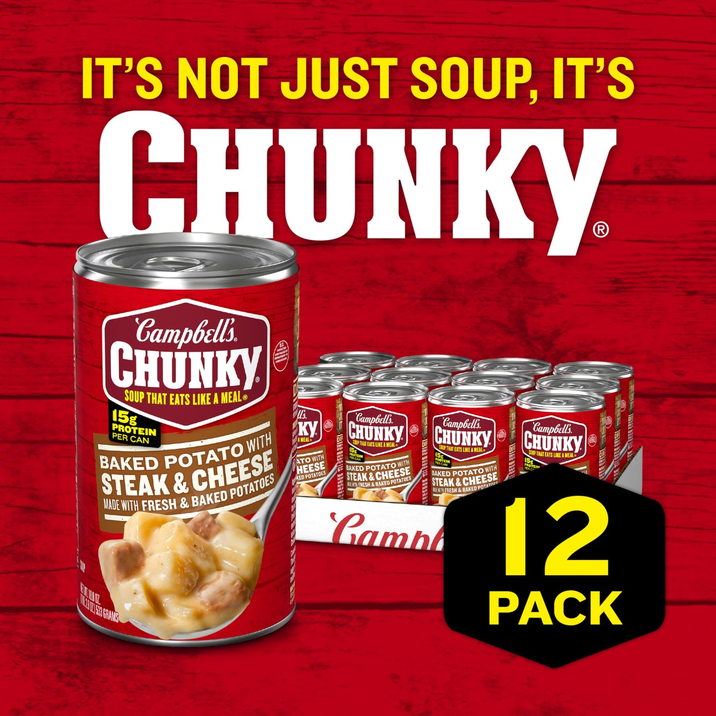 Campbell s Chunky Soup, Baked Potato with Steak and Cheese Soup, 18.8 oz Can (Case of 12)