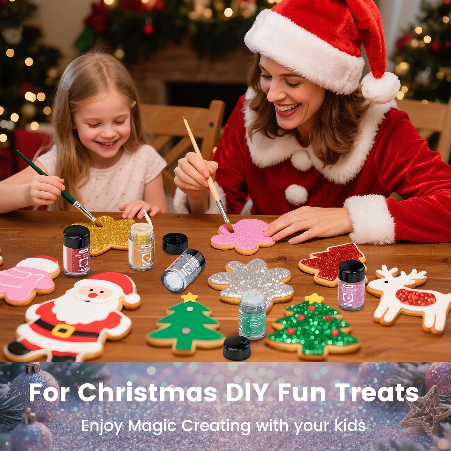 5 Colors Christmas Edible Glitter Set, Edible Glitter for Drinks, Luster Dust Shimmer Powder for Cakes, Cocktails, Beverages, St