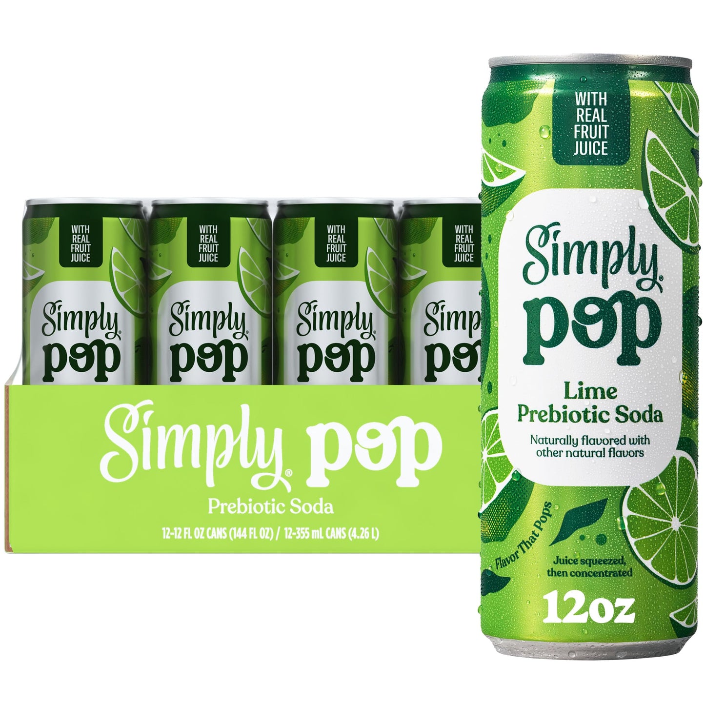Simply POP Prebiotic Soda Lime Cans  12 fl oz  12 Pack