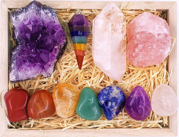 Crystals And Healing Stones Premium Kit In Wooden Box - 7 Chakra Stones Healing Crystals Set, Rose Quartz, Amethyst Cluster, Qua