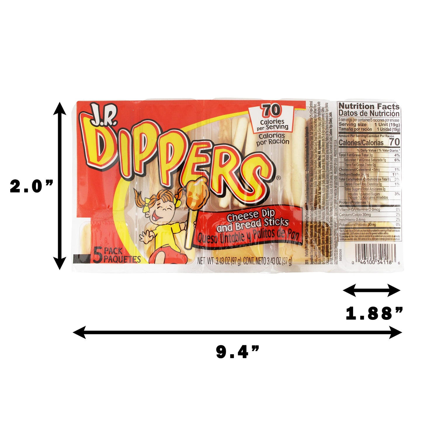 J.R. Dippers Cheese Dip & Bread Sticks Snacks (2 Packs), 2 Pack
