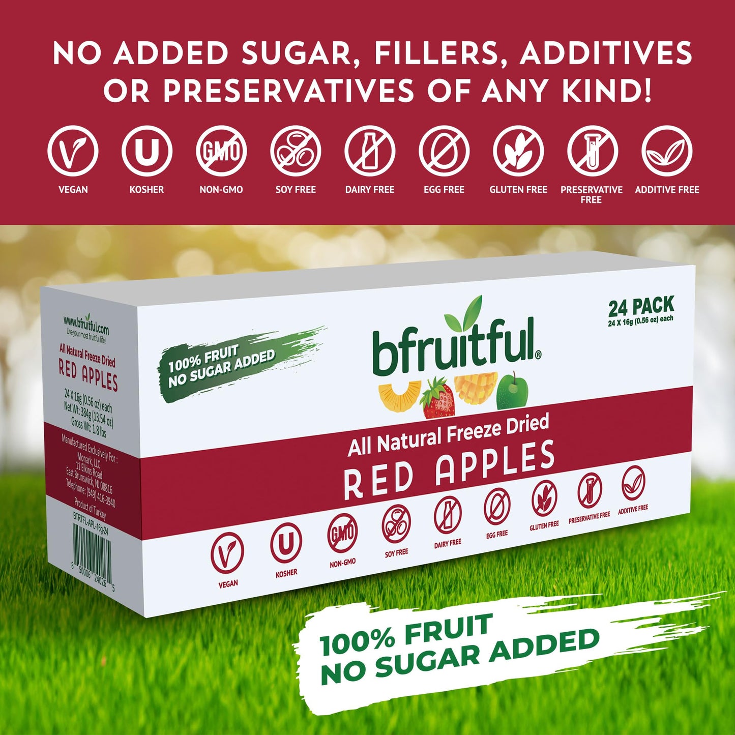 bfruitful Freeze-Dried Apple Bites, Gluten Free, Vegan, Non-GMO, 24-Pack