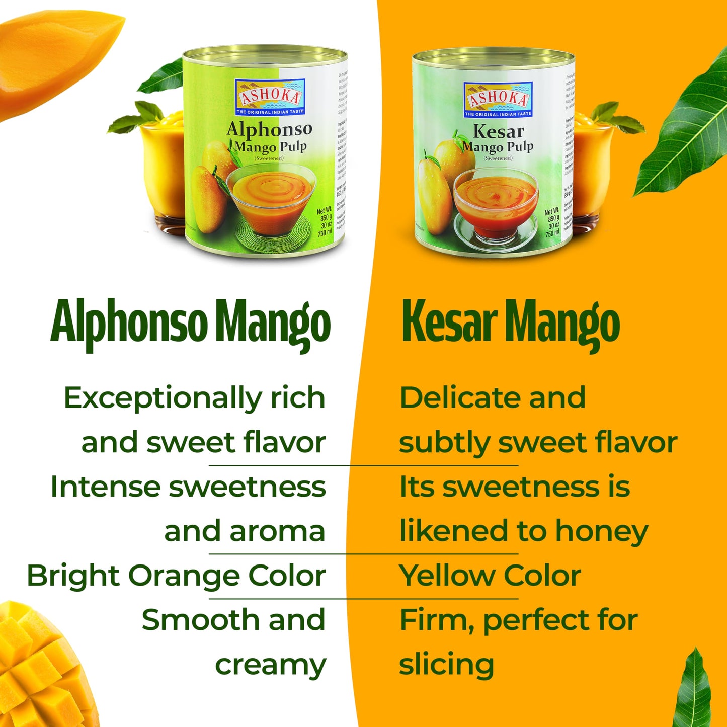 ASHOKA Premium Mango Puree, Sweetened Kesar Mango Pulp, 30 Ounce (Pack of 3)