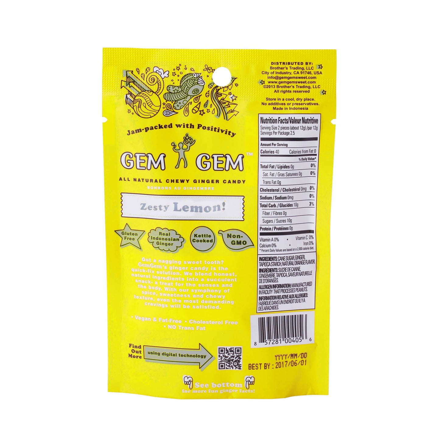 Gem Gem Ginger Candy Chewy Ginger Chews (Lemon, 6.5Oz, Pack Of 1)