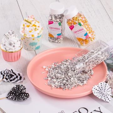 Silver Sprinkles For Cake Decorating, White Silver Sprinkles Mix For Cupcakes Toppers, Ice Cream, Cookie, 3.52Oz