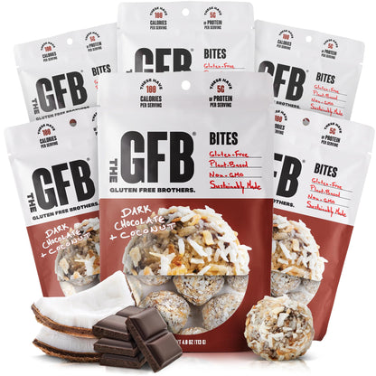 The GFB Dark Chocolate Coconut Protein Bites - Gluten Free, Plant Based, Non GMO, Sustainably Made - Ridiculously Tasty, Healthy