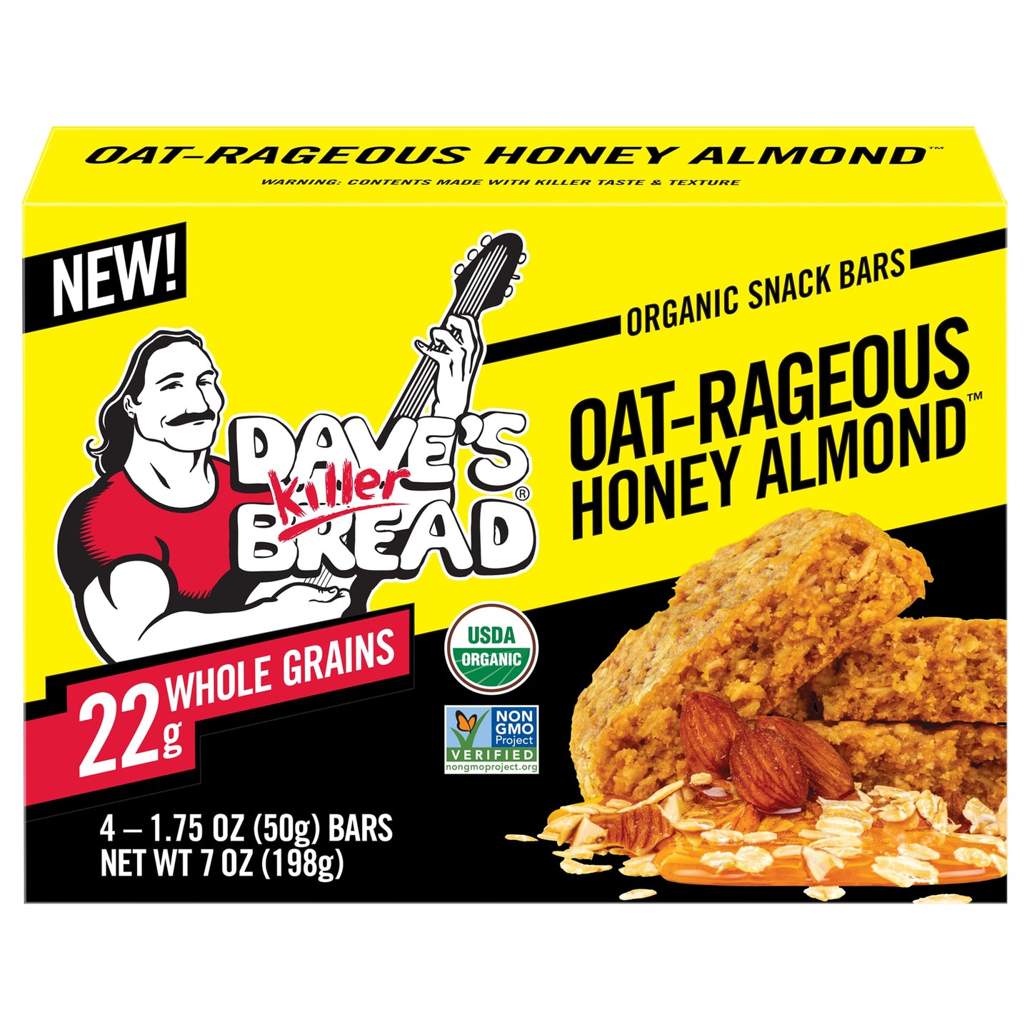 Daves Killer Bread Oat-Rageous Honey Almond Organic Snack Bars  4 Individually Wrapped Snack Bars