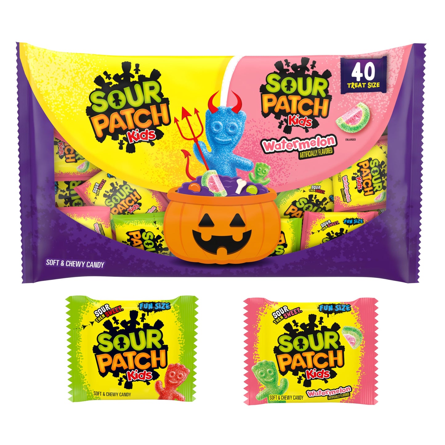 SOUR PATCH KIDS Original & Watermelon Halloween Candy Variety Pack, Bulk Candy, 40 Trick or Treat Bags