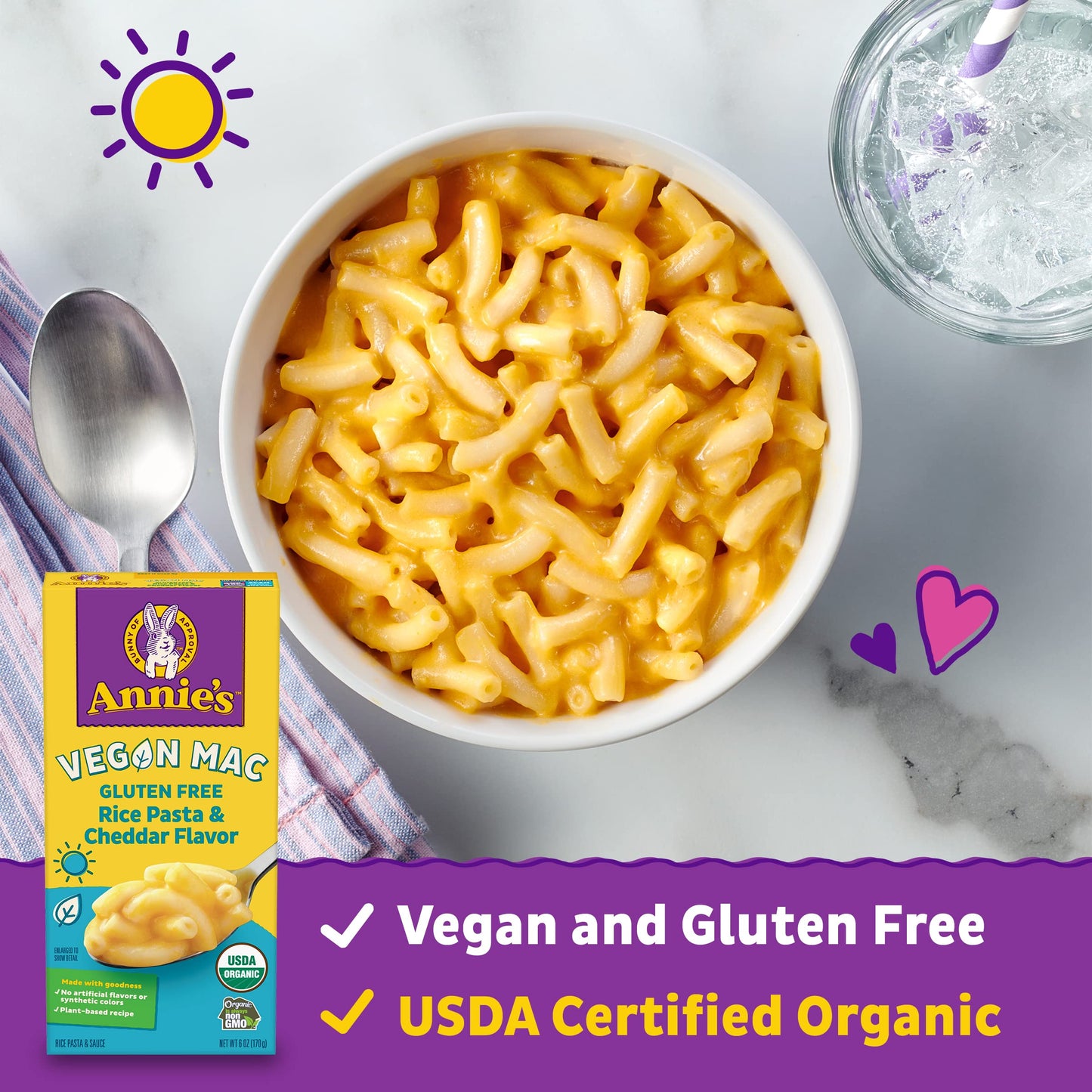 Annies Vegan Mac Rice Pasta and Cheddar Dinner, Organic Gluten Free, 6 OZ Pack of 12