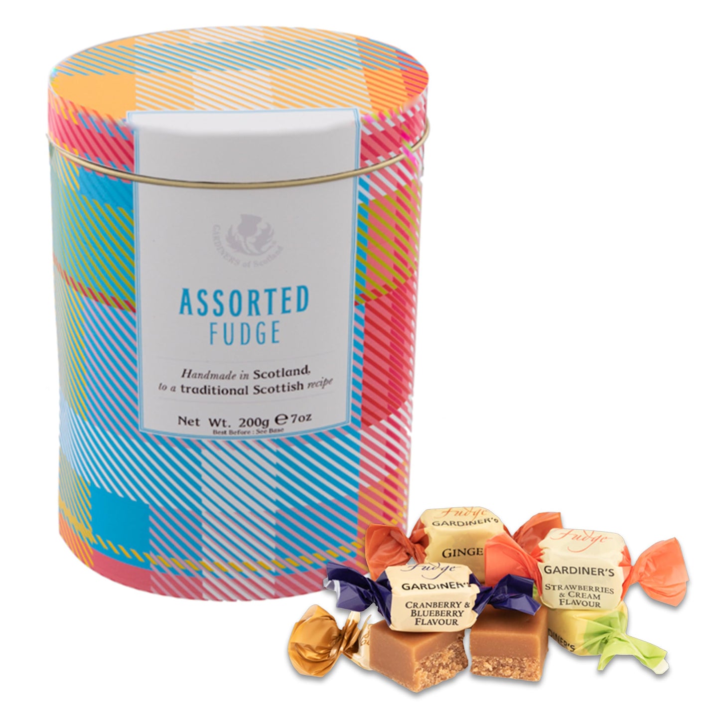 Gardiners of Scotland Handmade Fudge 200g Tin, Tartan Assorted Fudge