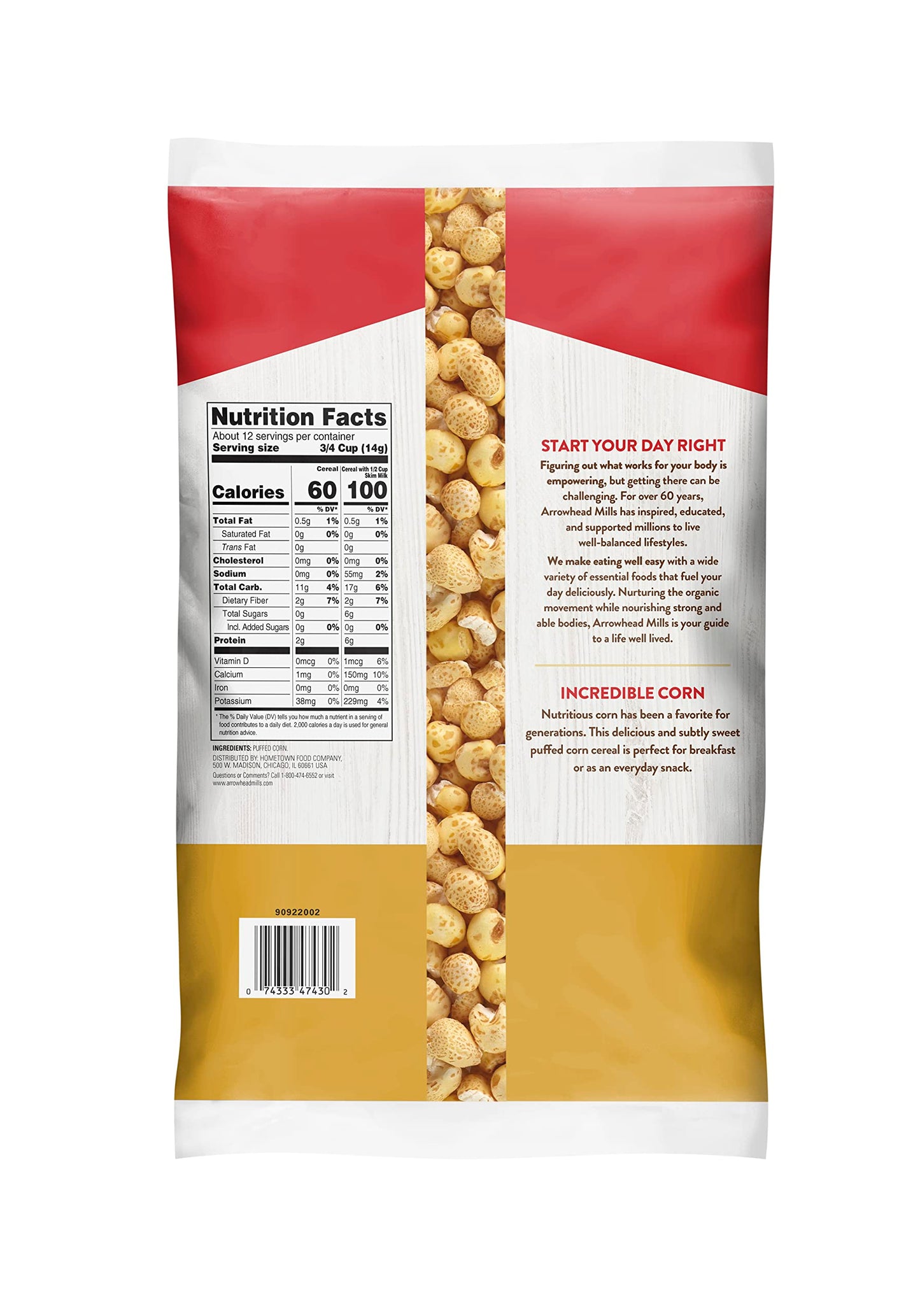 Arrowhead Mills Puffed Corn Cereal - 6 oz, Pack of 1, Crunchy Snack, Gluten-Free
