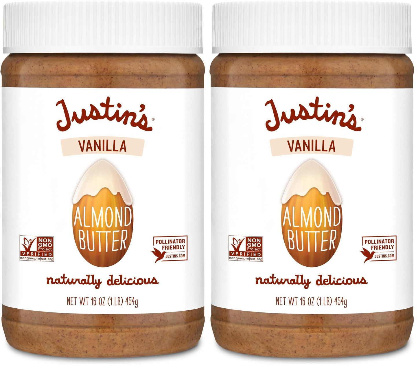 Justins Vanilla Almond Butter, Gluten-free, Non-GMO, Vegan, Sustainably Sourced, 16 Ounce Jar (Pack of 2)