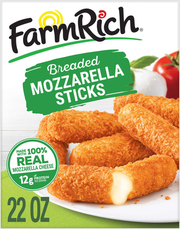 Farm Rich Breaded Mozzarella Cheese Sticks - Delicious Frozen 22 oz Party Appetizer & Snack, Made with 100% Real Mozzarella