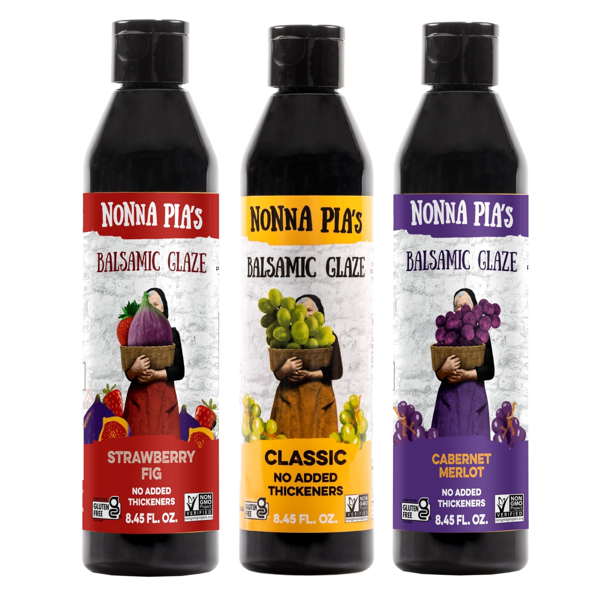 Nonna Pias Variety Pack Balsamic Glaze, 8.45oz (Pack of 3) - Non-GMO, Gluten-Free