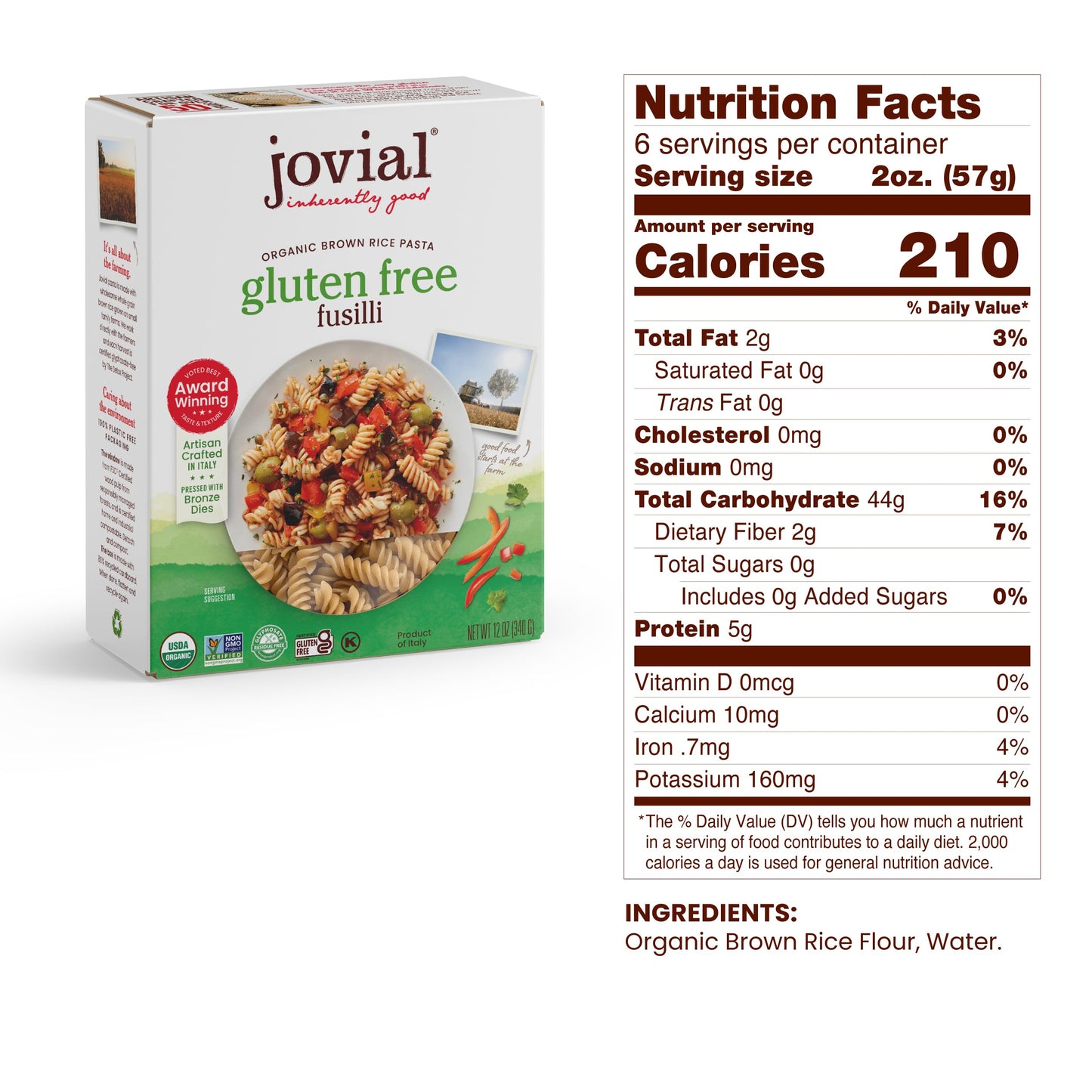 Jovial Whole Grain Brown Rice Fusilli Pasta - Pasta Fusilli, Fusilli Pasta, Whole Grain Pasta, Organic Pasta, Gluten Free, Dairy Free, Brown Rice Pasta, Made In Italy - 12 Oz, 2 Pack