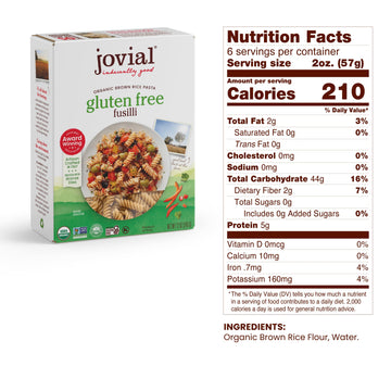 Jovial Whole Grain Brown Rice Fusilli Pasta - Pasta Fusilli, Fusilli Pasta, Whole Grain Pasta, Organic Pasta, Gluten Free, Dairy Free, Brown Rice Pasta, Made In Italy - 12 Oz, 4 Pack
