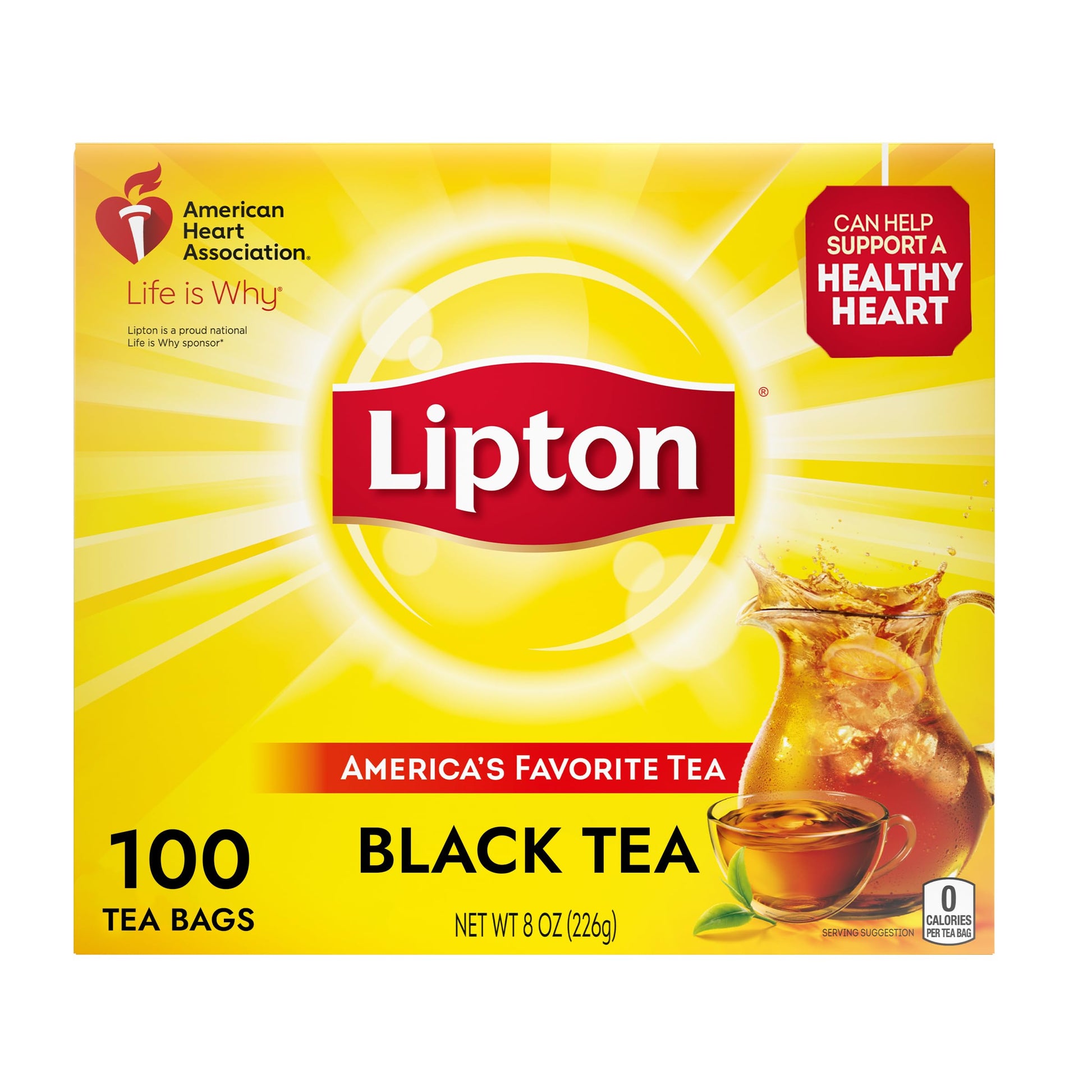 Lipton Black Tea Bags, Hot or Iced, 100 Count, Pack of 1, Model 69551512