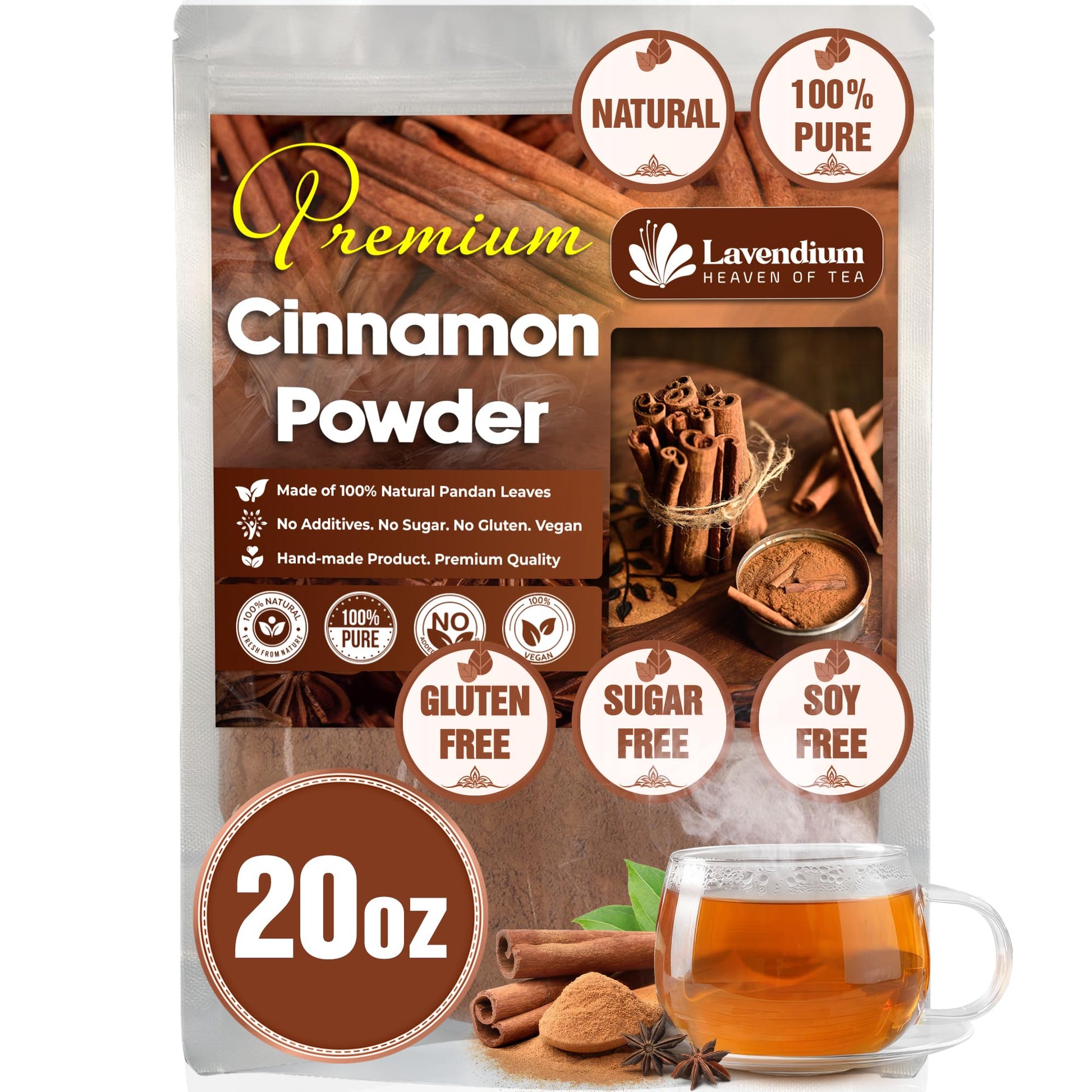 Lavendium  Top-Grade 20Oz (1.25 Lbs) Cinnamon Powder  100% Natural & Pure Cinnamon Powder  Ground Cinnamon Bark  No Additives  No Gluten  Vegan.