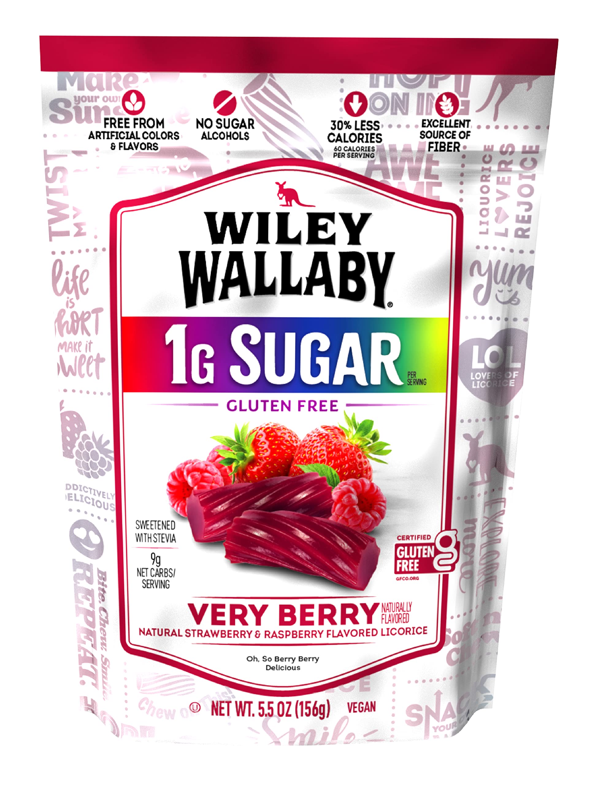 Wiley Wallaby 5.5 Ounce Very Berry Low Sugar Gluten Free Gourmet Australian Style Soft & Chewy Licorice Candy Twists (5.5 Ounce