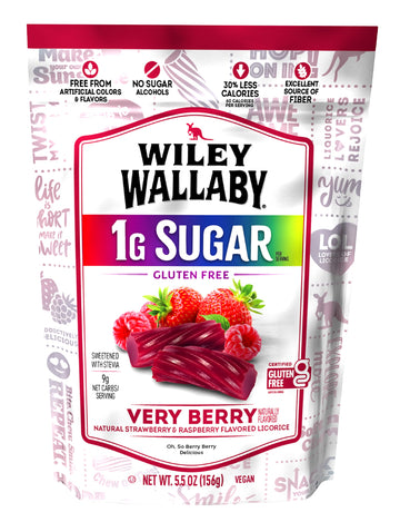 Wiley Wallaby 5.5 Ounce Very Berry Low Sugar Gluten Free Gourmet Australian Style Soft & Chewy Licorice Candy Twists (5.5 Ounce