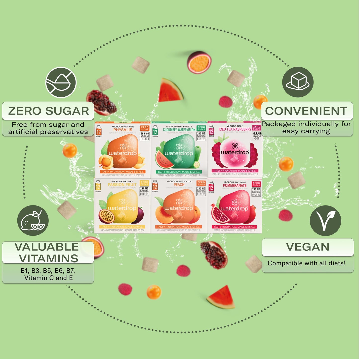 Waterdrop Hydration Cubes, Iced Tea Peach, 200 MG Electrolytes & Vitamin C & B3, On the Go Water Enhancer for Still & Sparkling