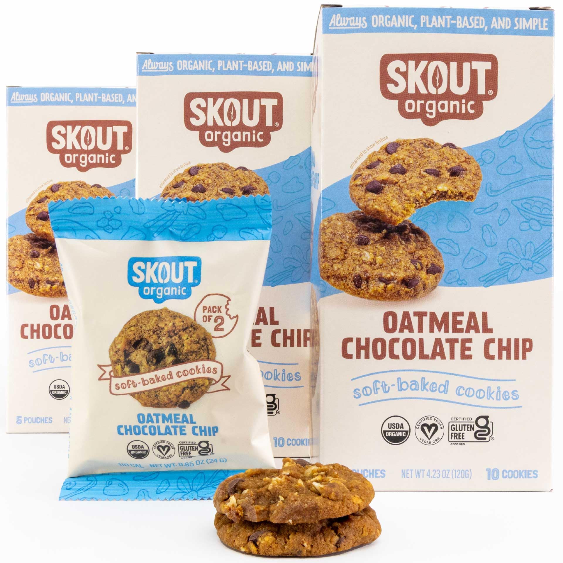 Skout Organic Oatmeal Chocolate Soft Baked Cookies (3 Pack) | Soft Baked Cookies | Plant-Based | Vegan | Gluten, Dairy, & Soy Fr