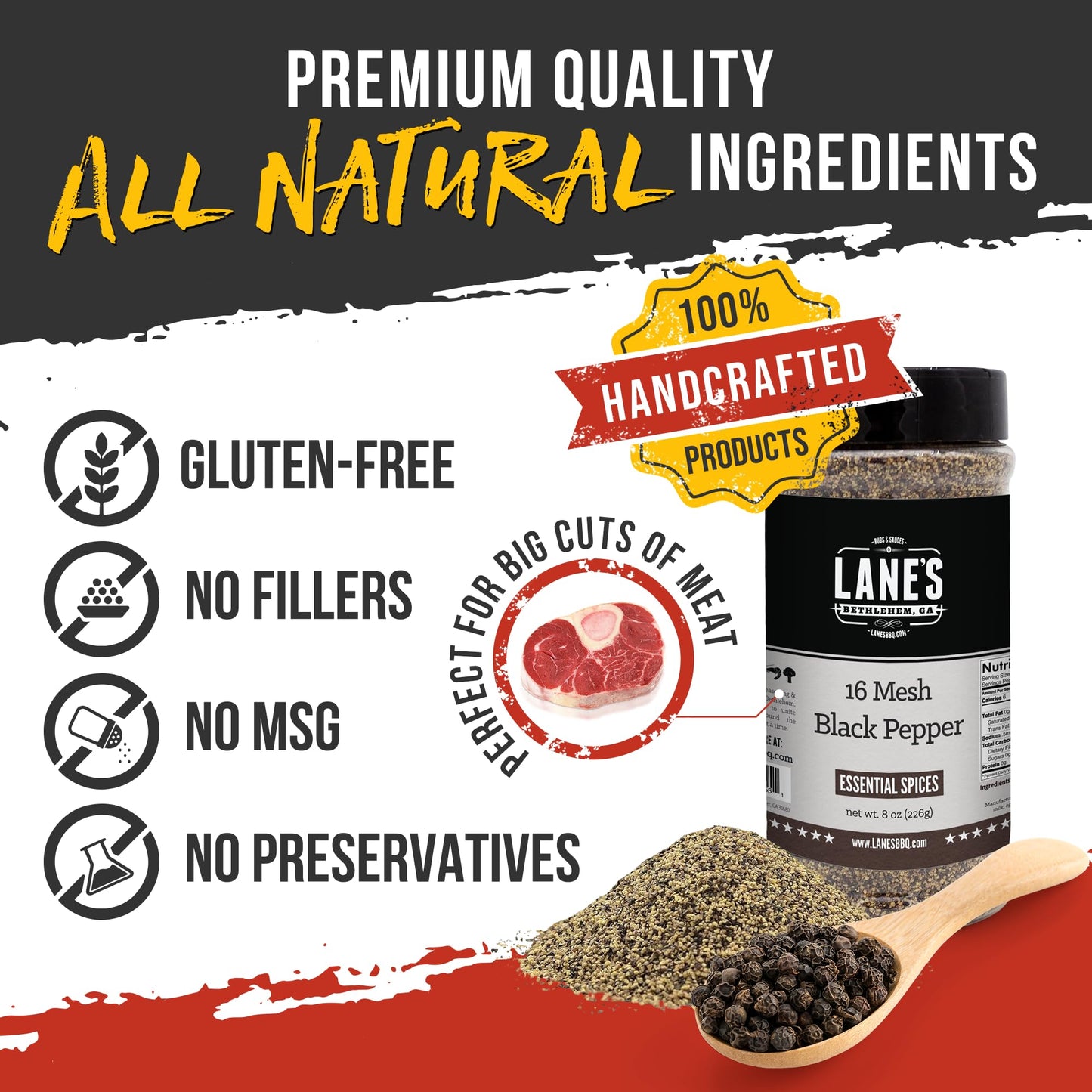 Lane'S 16 Mesh Ground Pepper Seasoning, All-Natural Coarse Black Pepper Ground Spice, No Preservatives Coarse Ground Black Peppe