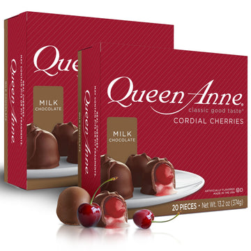 Queen Anne Milk Chocolate Covered Cordial Cherries | 13.2 Oz (Pack Of 2) | 20 Piece Gift Boxes | Whole Maraschino Cherry Creamy Filled Liquid Center | Holiday Party Chocolate Candy