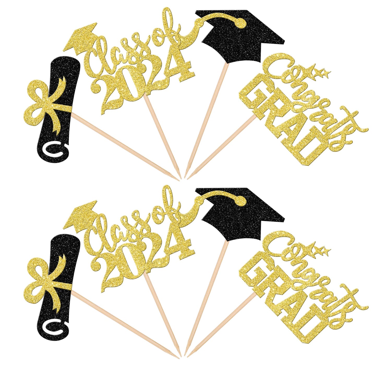24 Pcs 2024 Graduation Cupcake Toppers Glitter Class Of 2024 Diploma Congrats Grad Cap Cupcake Picks 2024 Graduation Theme Party