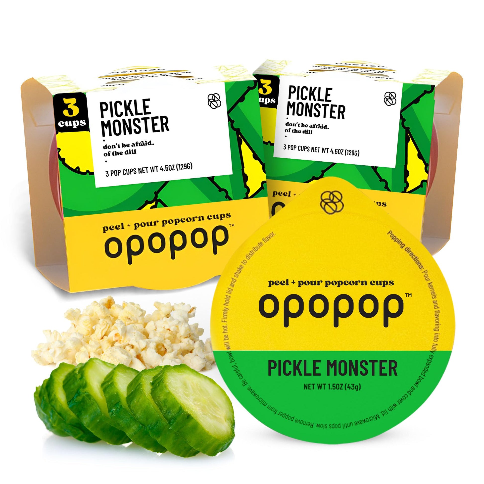 OPOPOP Microwave Popcorn - Pickle Monster Flavor, Non-GMO, Gluten Free, 1.5 Ounce (Pack of 6)