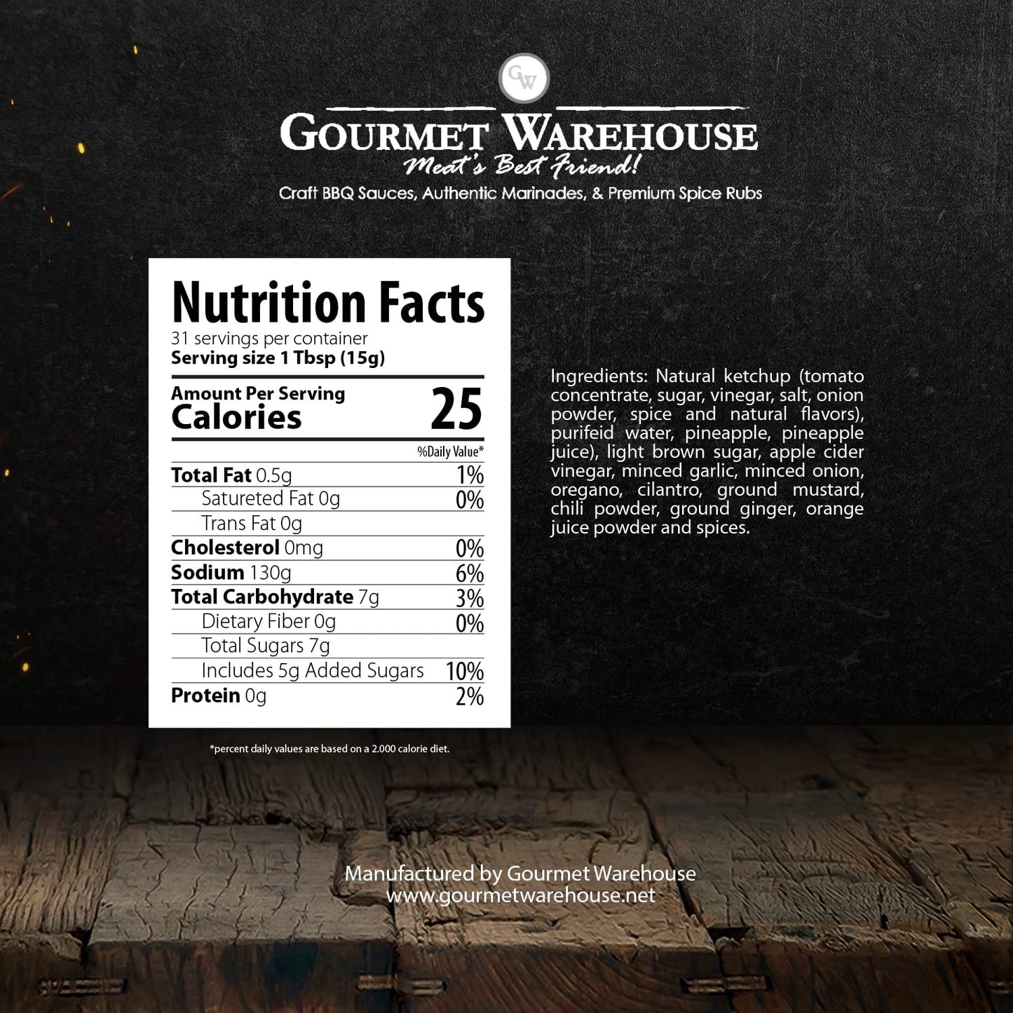Gourmet Warehouse Hawaiian BBQ Sauce, Gluten-Free, 16 Fl Oz, Pack of 2