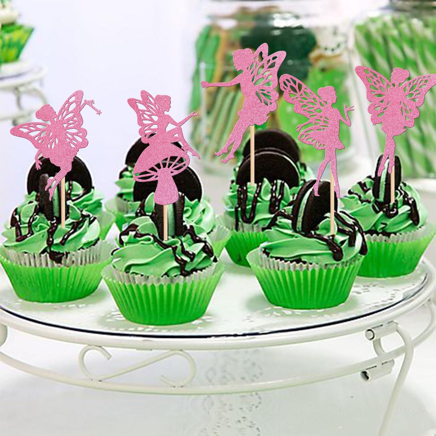 30 Pcs Fairy Cupcake Toppers Glitter Flower Angel Fairy Cupcake Picks Ballet Dancer Cake Decorations For Wedding Bridal Shower B