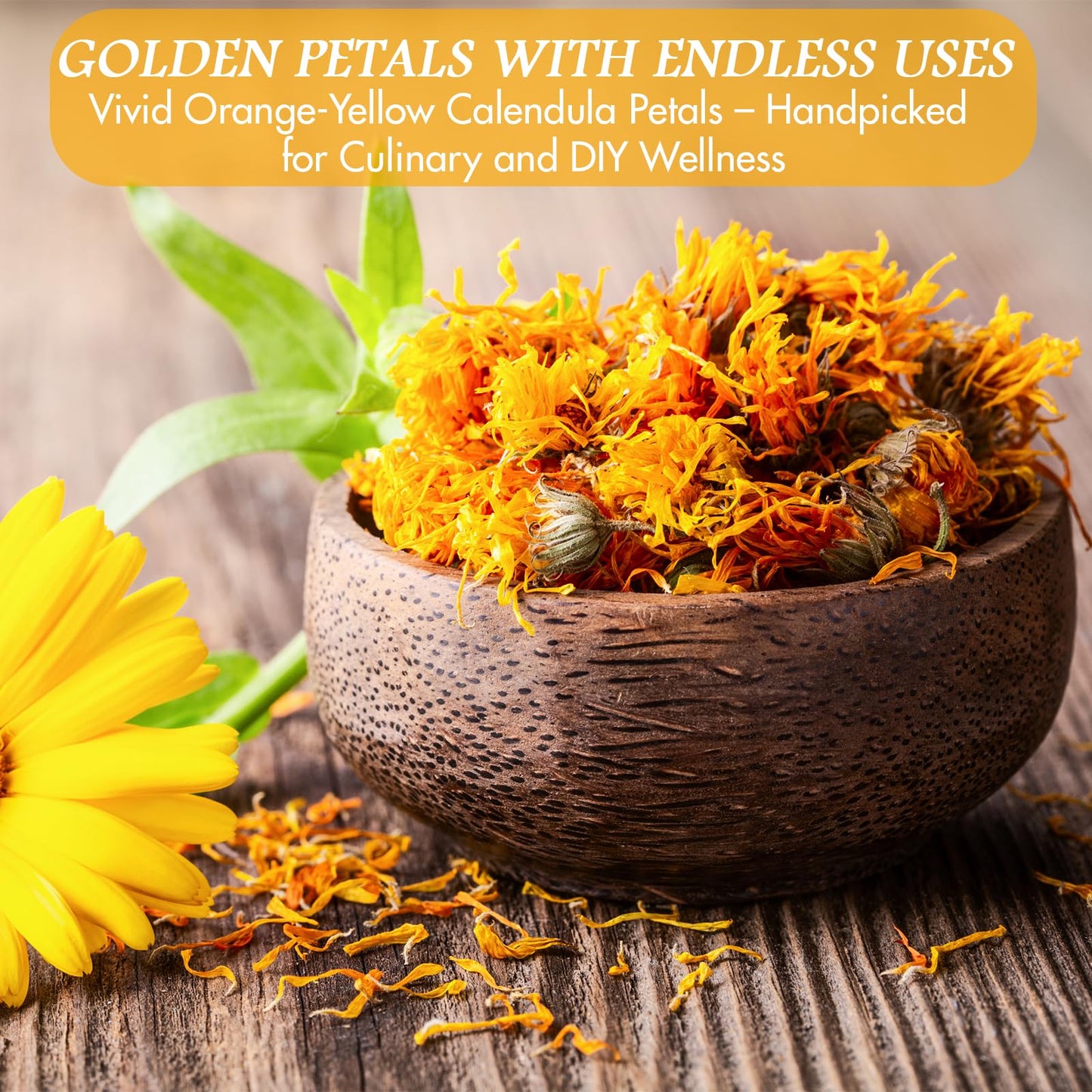 Cure Wid Pure Certified Organic Dried Calendula Flowers | 4 oz Resealable Pack Whole Organic Calendula Flowers for Skincare DIY Remedies & Herbal Tea | Vibrant Color & Aromatic Dried Marigold Flower