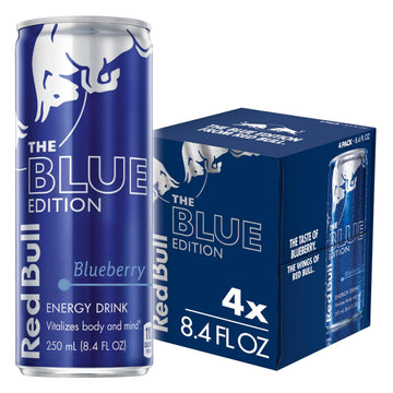 Red Bull Energy Drink Blueberry, 8.4 Fl Oz, 4 Pack, Blue Edition, Model RB40218
