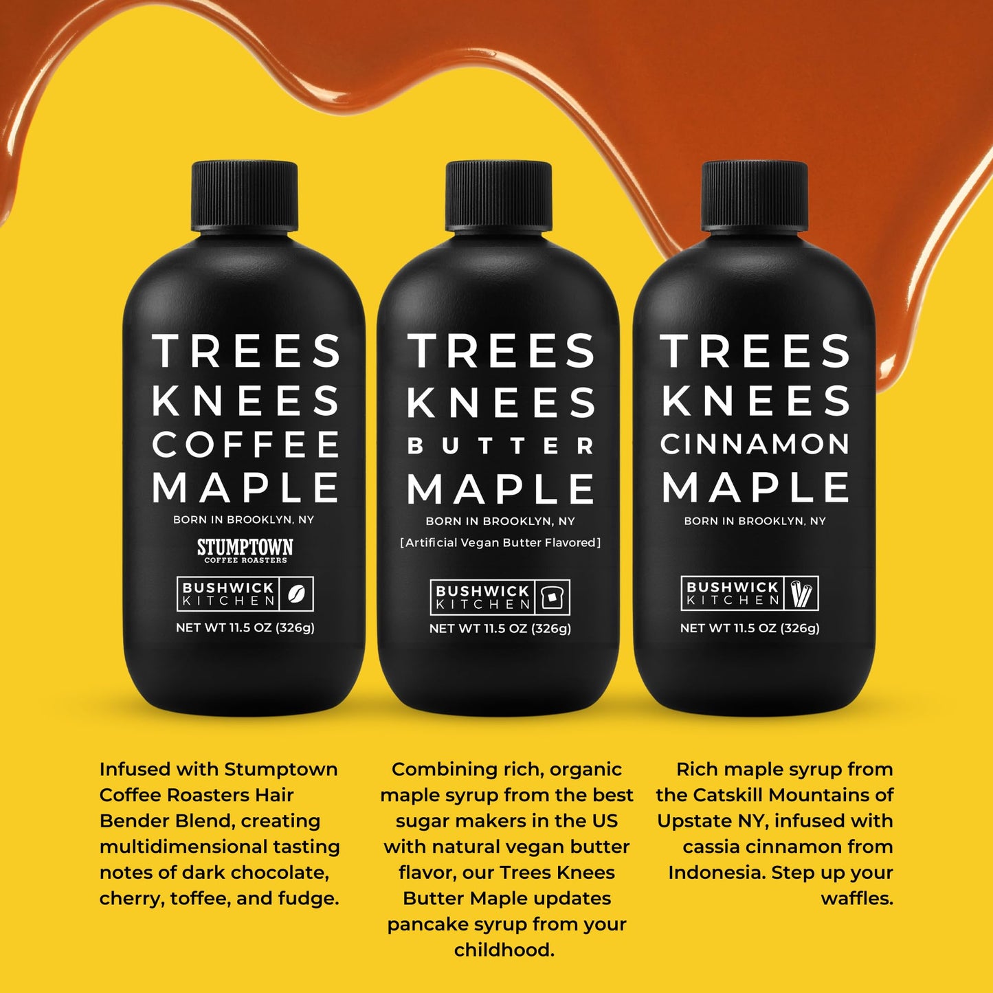 Bushwick Kitchen Trees Knees Maple Syrup Gift Set, Trio of Flavors, 11.5 Ounce (Pack of 4)