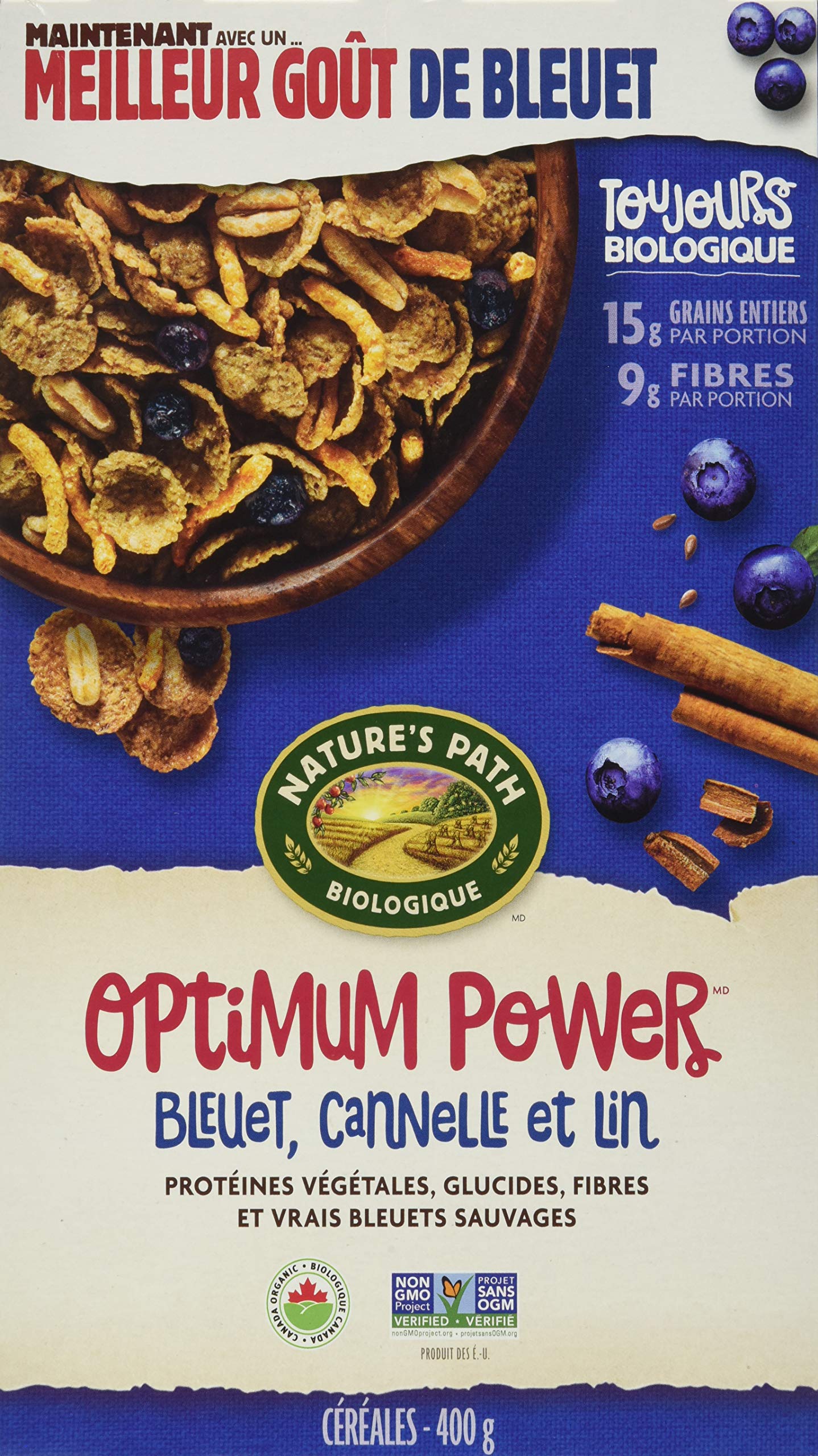 Nature'S Path, Organic Optimum Breakfast Cereal - Flax, Soy, Blueberry Cinnamon, 14 Oz
