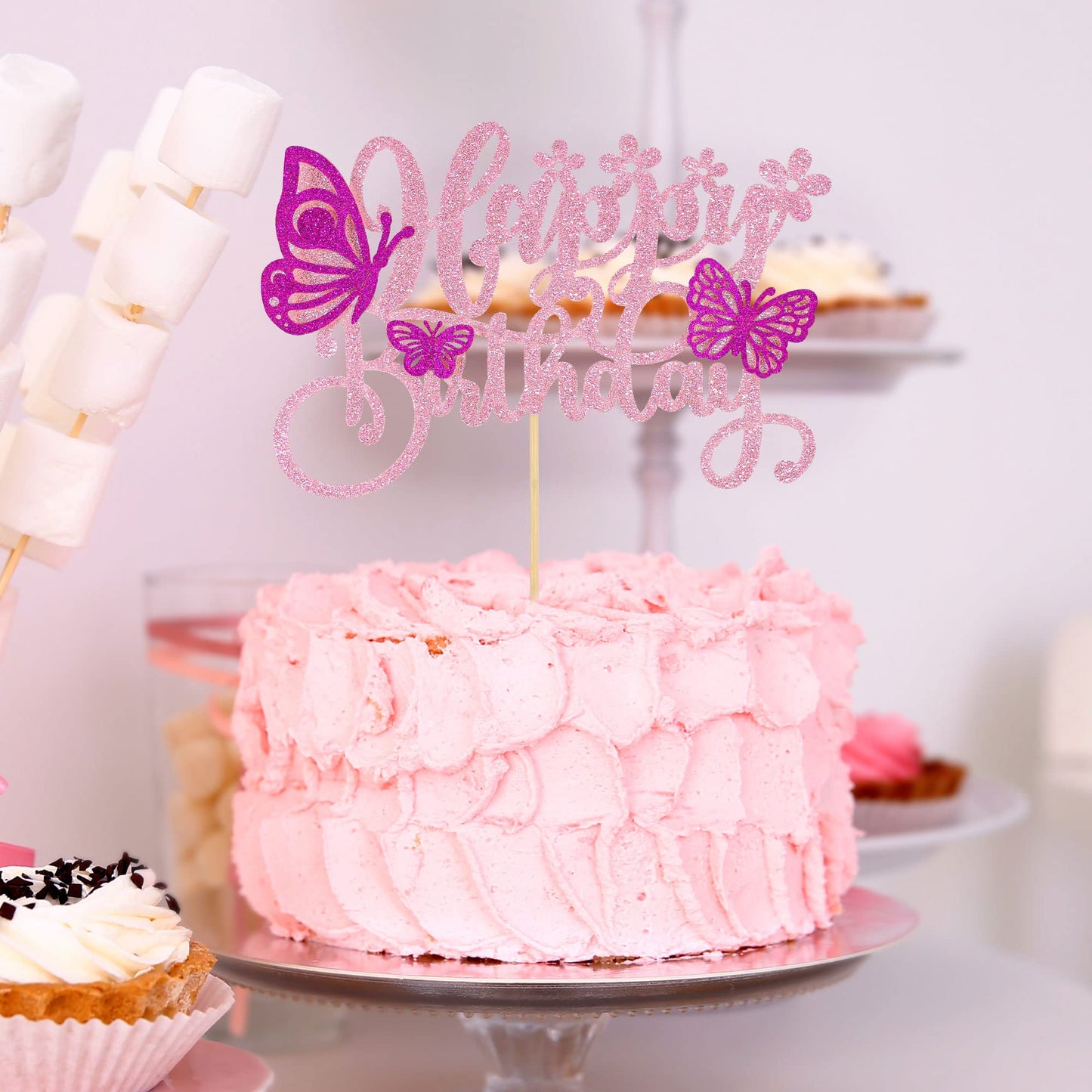 Gyufise 1Pcs Butterfly Happy Birthday Cake Topper Assembled 3D Hollow Butterly Cupcake Toppers Butterfly Cupcake Picks For Baby